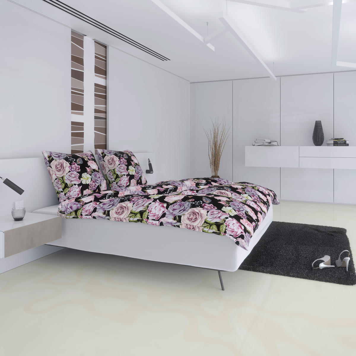 Microfaser Bettwäsche Bettwäsche_Microfaser Lina 200x200 - rosé/schwarz (200,00/200,00cm)