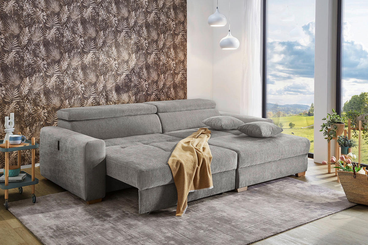 Ecksofa hellgrau Flachgewebe B/H/T: ca. 277x109x187 cm Slider_Ecksofa - Eiche/hellgrau (277,00/109,00/187,00cm)
