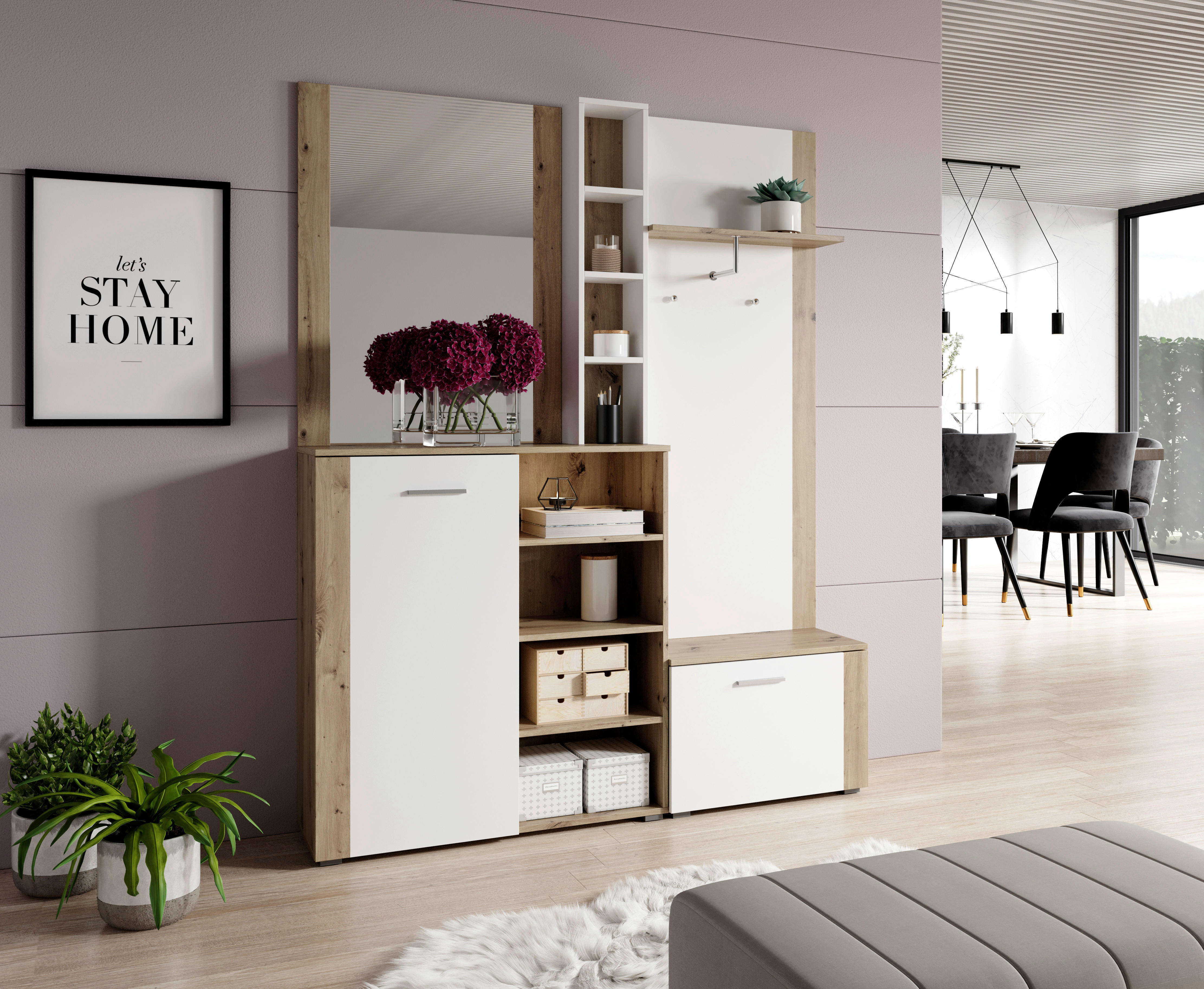 Thumbnail - Garderobe BARRY Eiche Artisan Nachbildung weiß matt B/H/T: ca. 150x190x32 cm