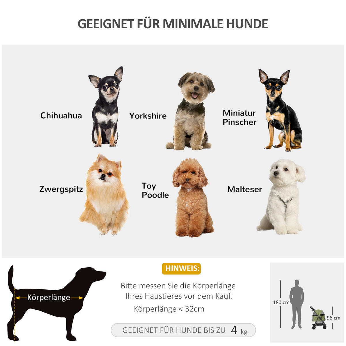 PawHut Hunde-Zubehör dunkelgrün Polyester B/H/L: ca. 45x67x96 cm Hundebuggy - dunkelgrün (96,00/45,00/67,00cm) - PawHut