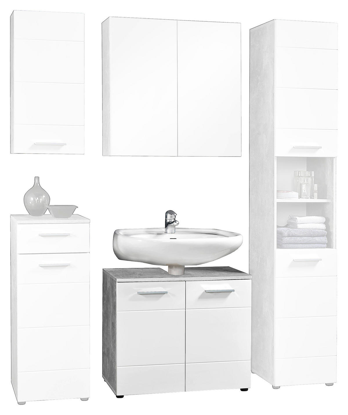 Waschbeckenunterschrank Stockholm Beton Optik weiß Hochglanz B/H/T: ca. 70x60x35 cm Stockholm - weiß (70,00/60,00/35,00cm)