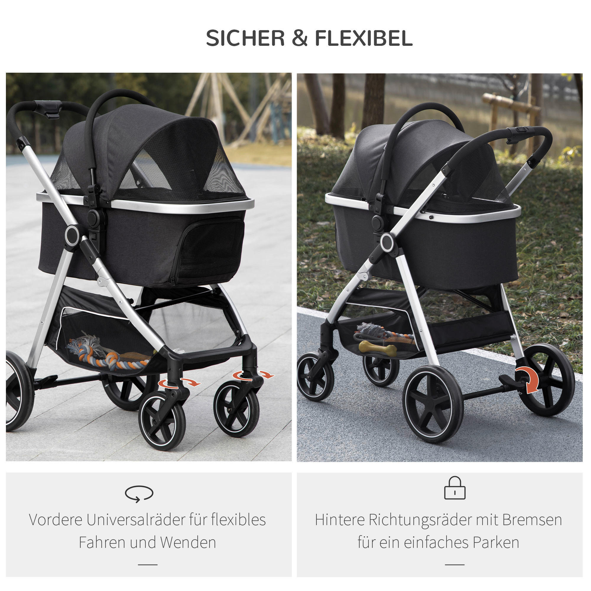 PawHut Hunde-Zubehör schwarz Polyester B/H/L: ca. 58x83x102 cm Hundewagen - schwarz (102,00/58,00/83,00cm) - PawHut