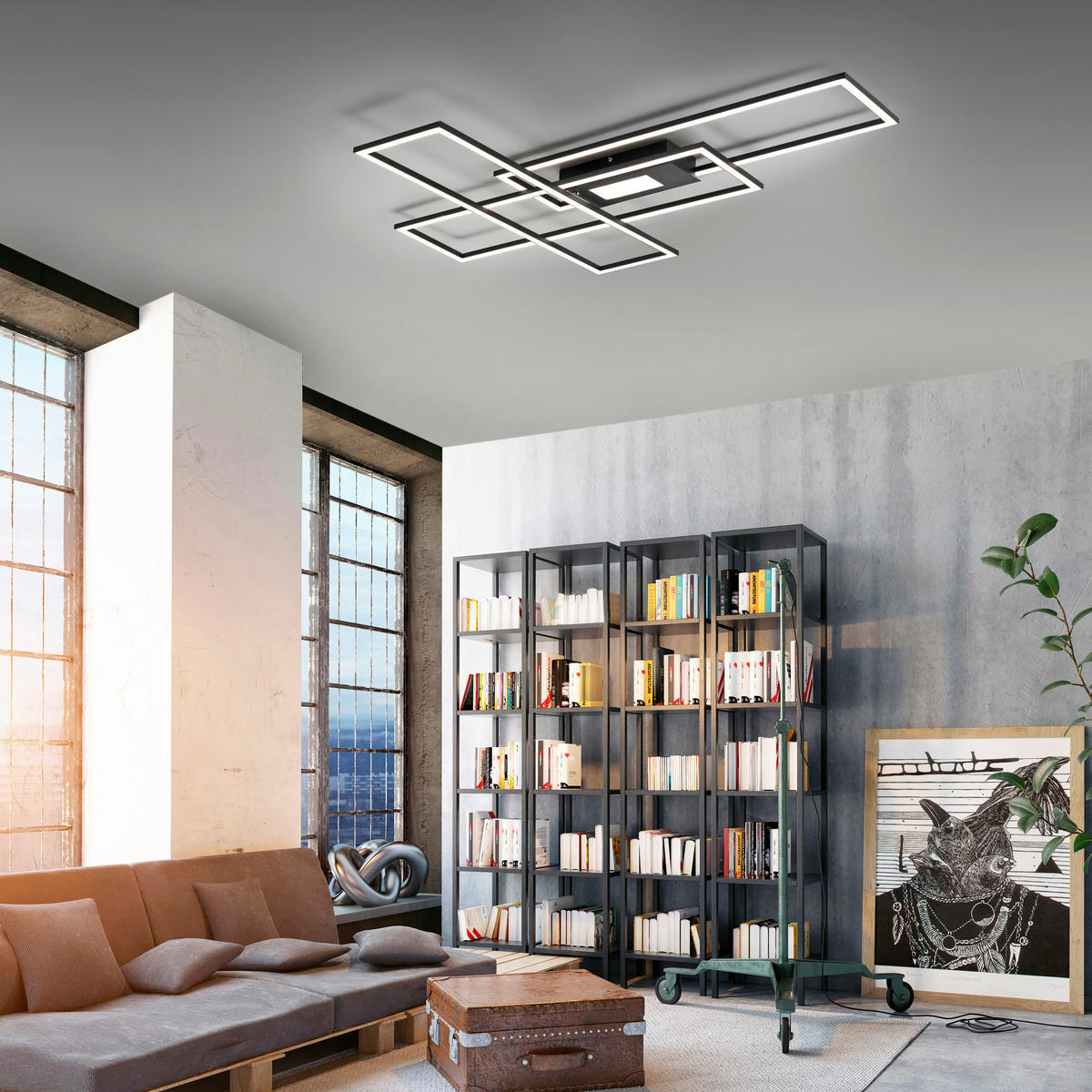 Just Light Deckenleuchte 14693-18 schwarz Aluminium B/H/T: ca. 99x5x69 cm LED-Deckenleuchte_Asmin - schwarz (99,00/5,00/69,00cm) - Just Light