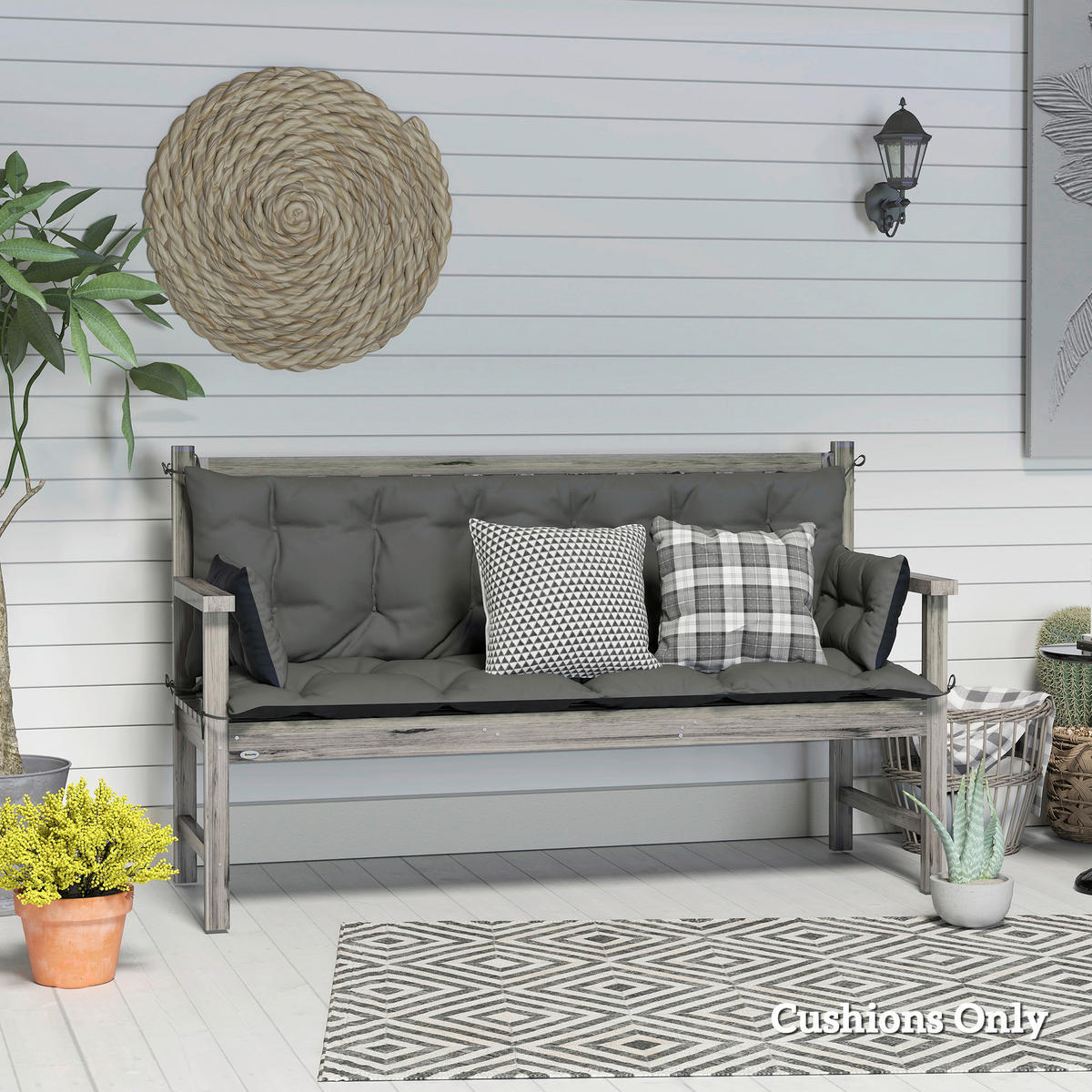 Outsunny Sitzkissen-Set schwarz Polyester B/H/L: ca. 110x8x180 cm Sitzkissen-Set - schwarz/dunkelgrau (180,00/110,00/8,00cm) - Outsunny