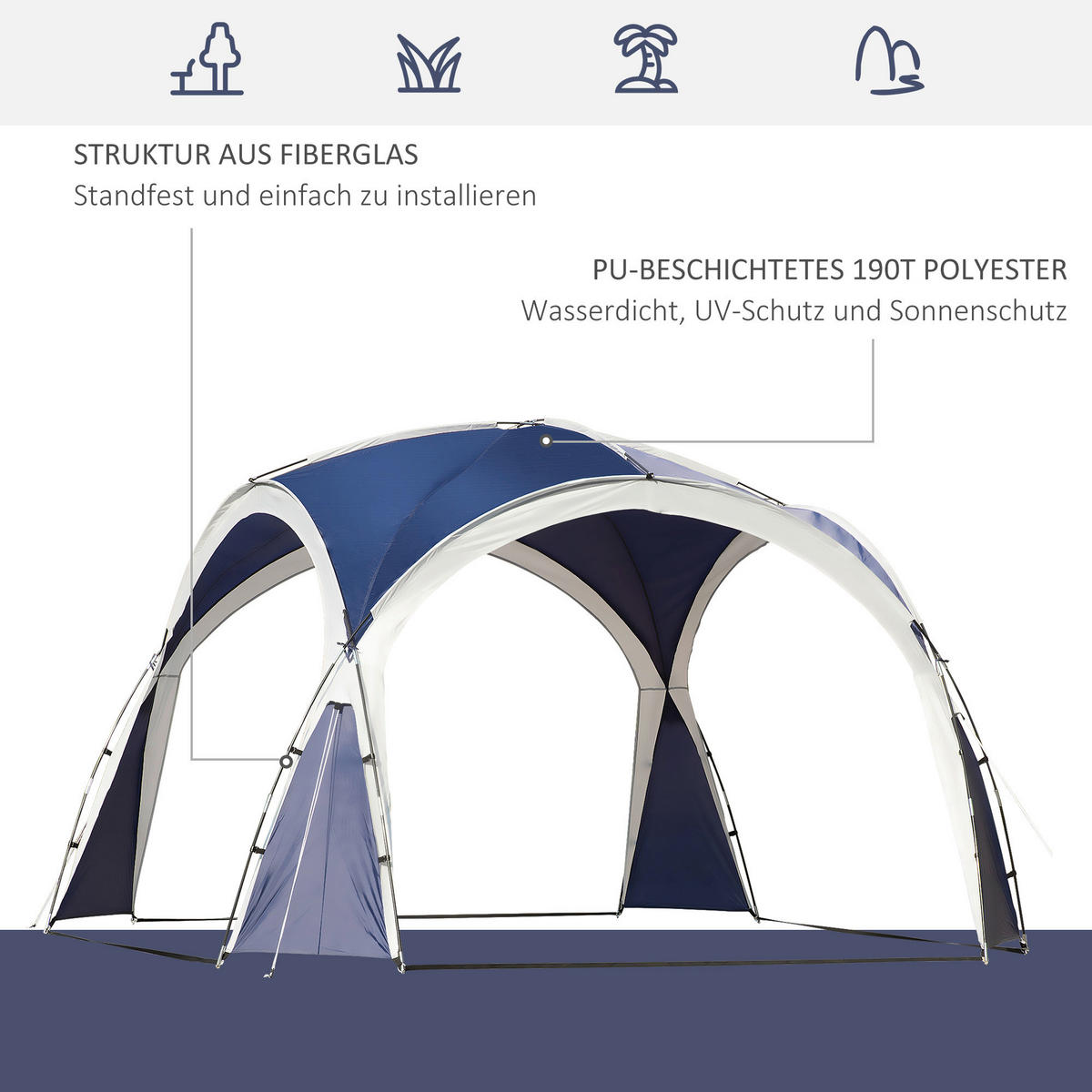 Outsunny Campingartikel B/H/L: ca. 350x350x222 cm Campingzelt - blau (222,00/350,00/350,00cm) - Outsunny