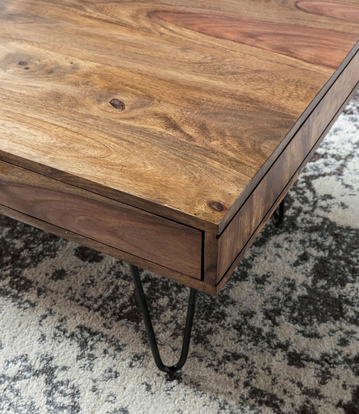 Wohnling Couchtisch natur schwarz Echtholz Metall B/H/T: ca. 110x40x60 cm Couchtisch - natur/schwarz (110,00/40,00/60,00cm) - Wohnling