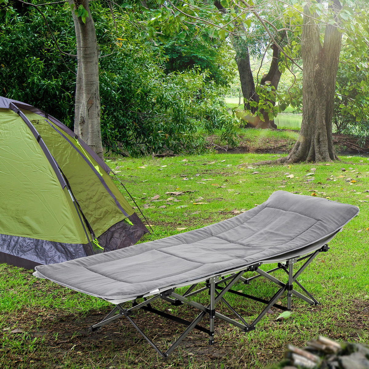 Outsunny Campingartikel B/H/L: ca. 64,5x188x53 cm Feldbett - hellgrau (53,00/64,50/188,00cm) - Outsunny