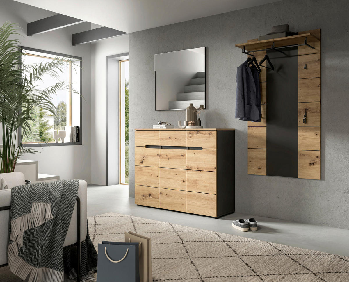 Garderobe Canu basaltgrau Nachbildung Artisan Nachbildung B/H/T: ca. 215x190x37 cm Canu - basaltgrau (215,00/190,00/37,00cm) - xonox.home