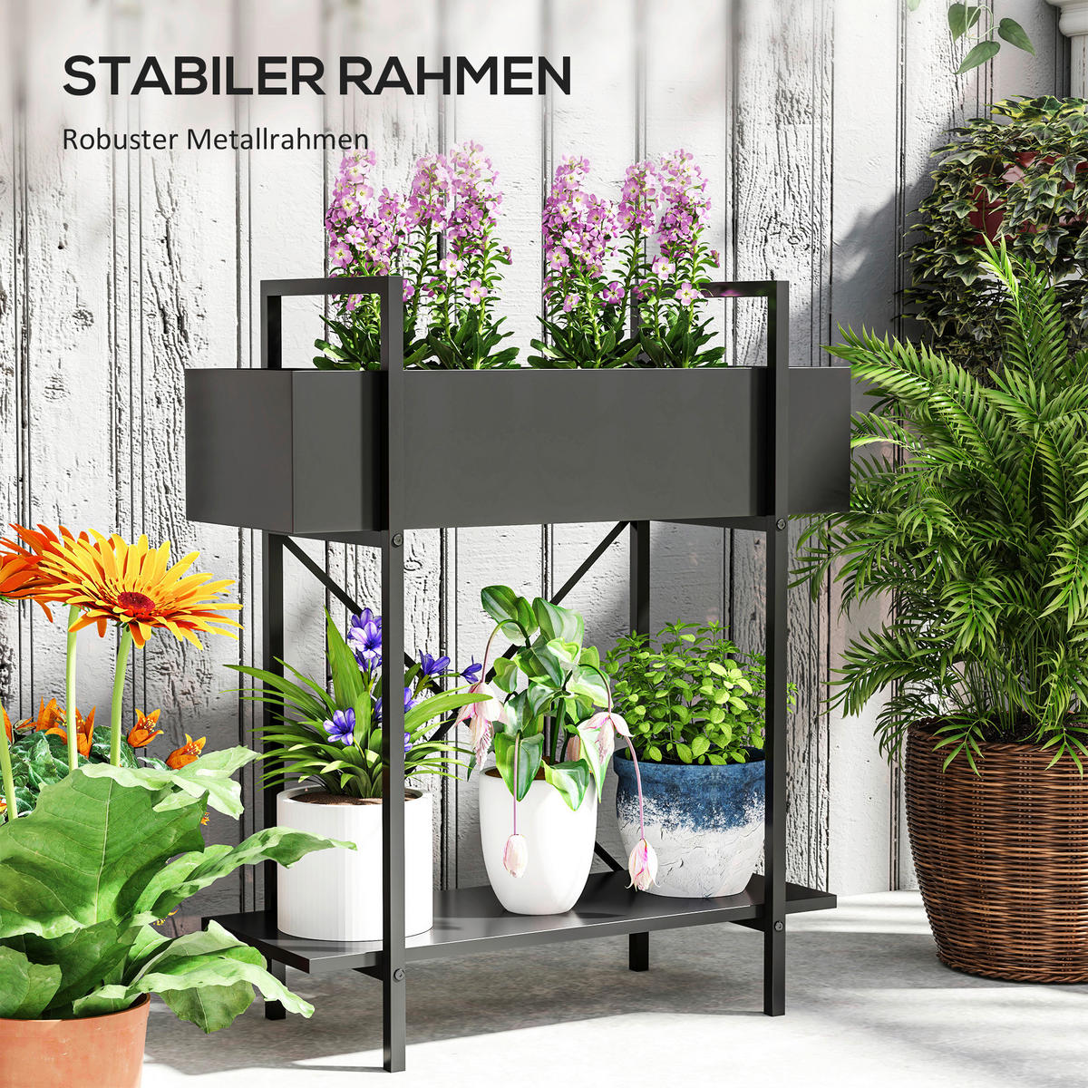 Outsunny Pflanzenständer schwarz Metall B/H/L: ca. 25x70x60 cm Pflanzenständer - schwarz (60,00/25,00/70,00cm) - Outsunny