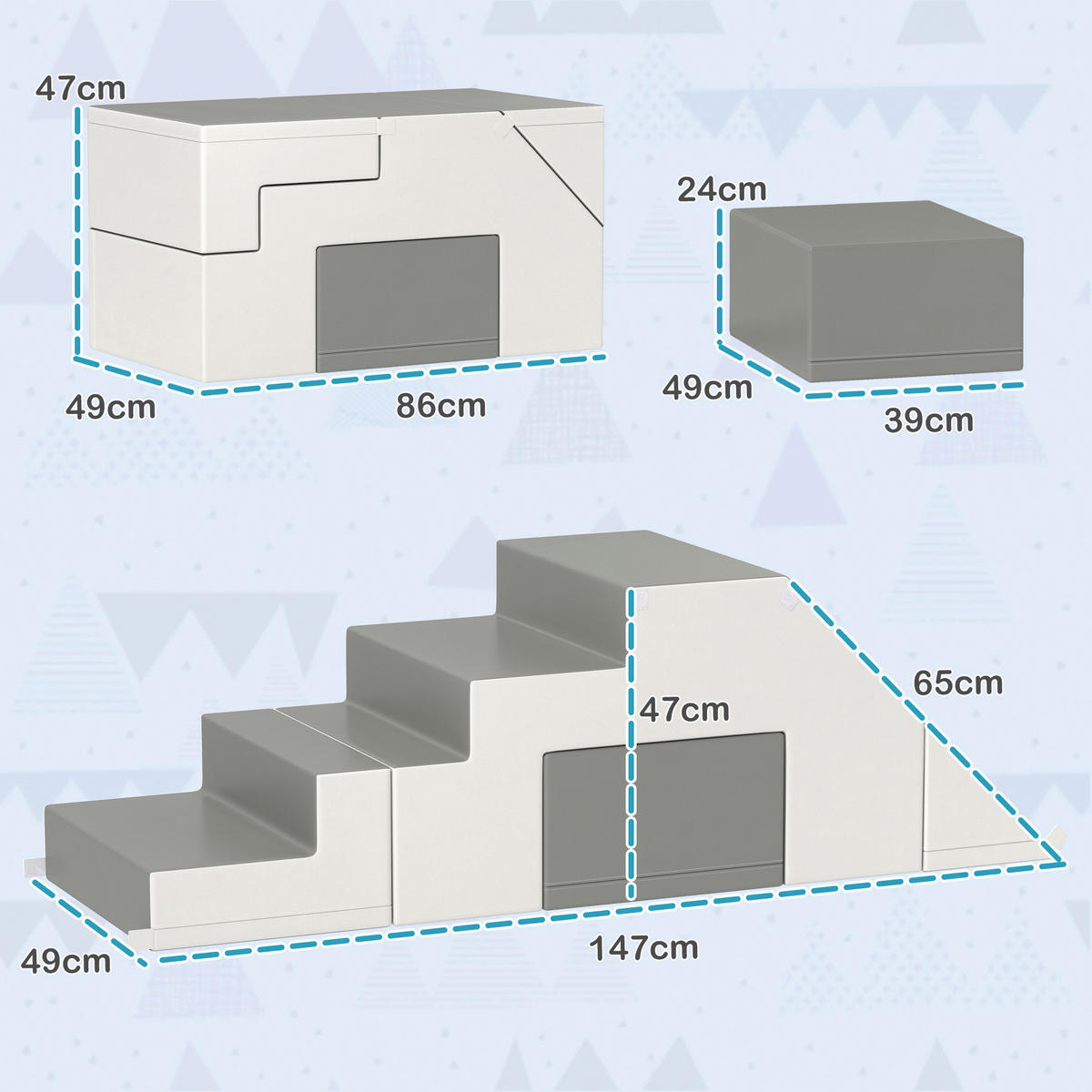 HOMCOM Kinder-Softplay-Set B/H/L: ca. 49x47x147 cm Kinder-Softplay-Set - grau (147,00/49,00/47,00cm) - HOMCOM