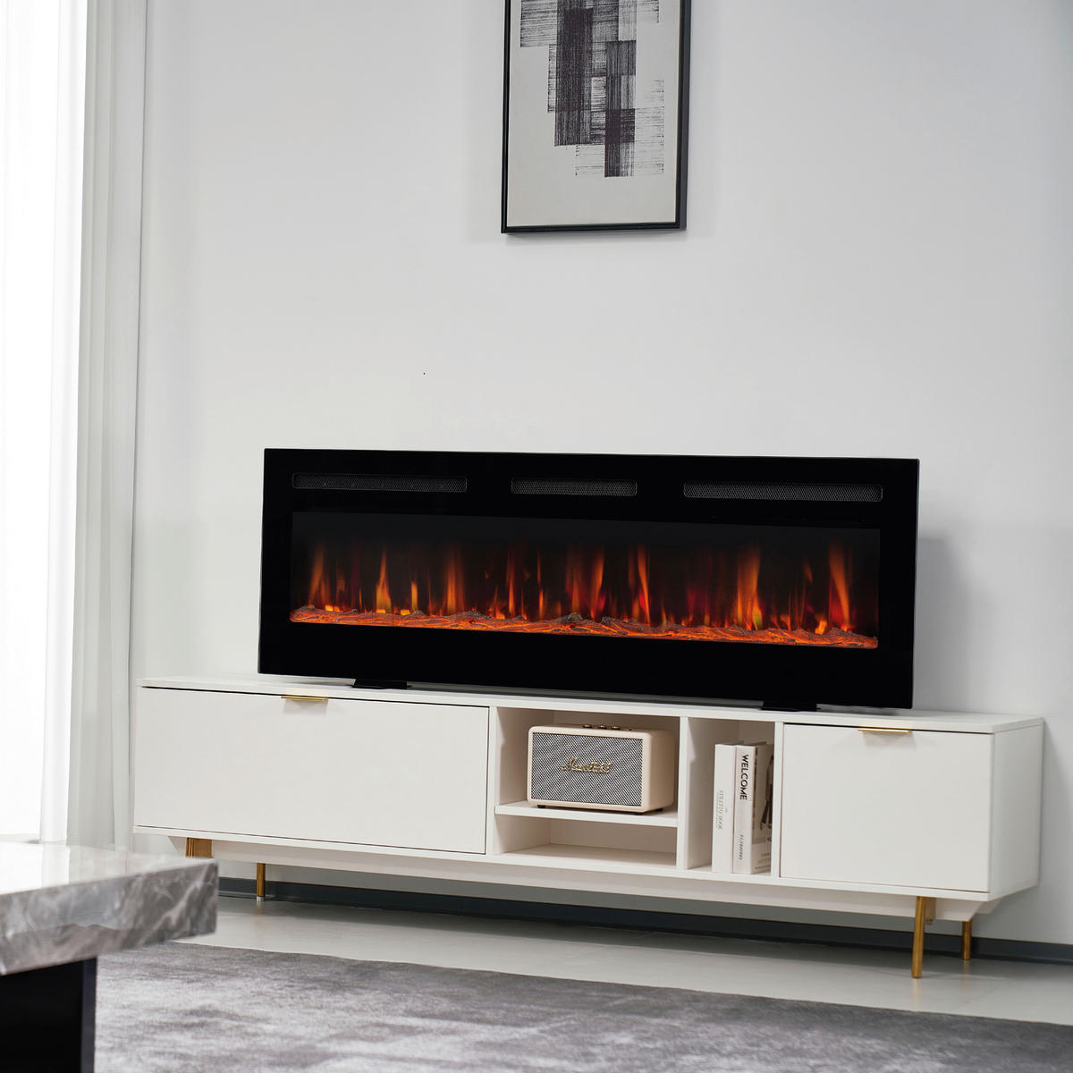 KAMINIO Elektrischer-Kamin MARLON schwarz Metall B/H/T: ca. 91,4x46,6x11,9 cm ca. 1800 W MARLON - schwarz (91,40/46,60/11,90cm) - KAMINIO