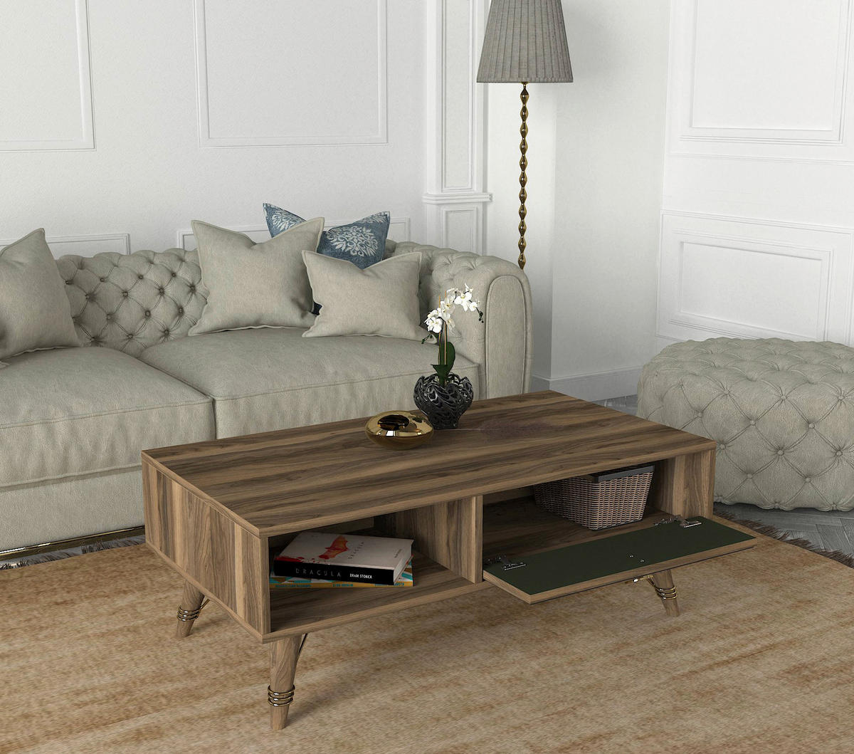 Couchtisch Valente walnuss Nachbildung dunkelgrün B/H/T: ca. 110x41,6x60 cm Valente - walnuss/dunkelgrün (110,00/41,60/60,00cm) - moebel17