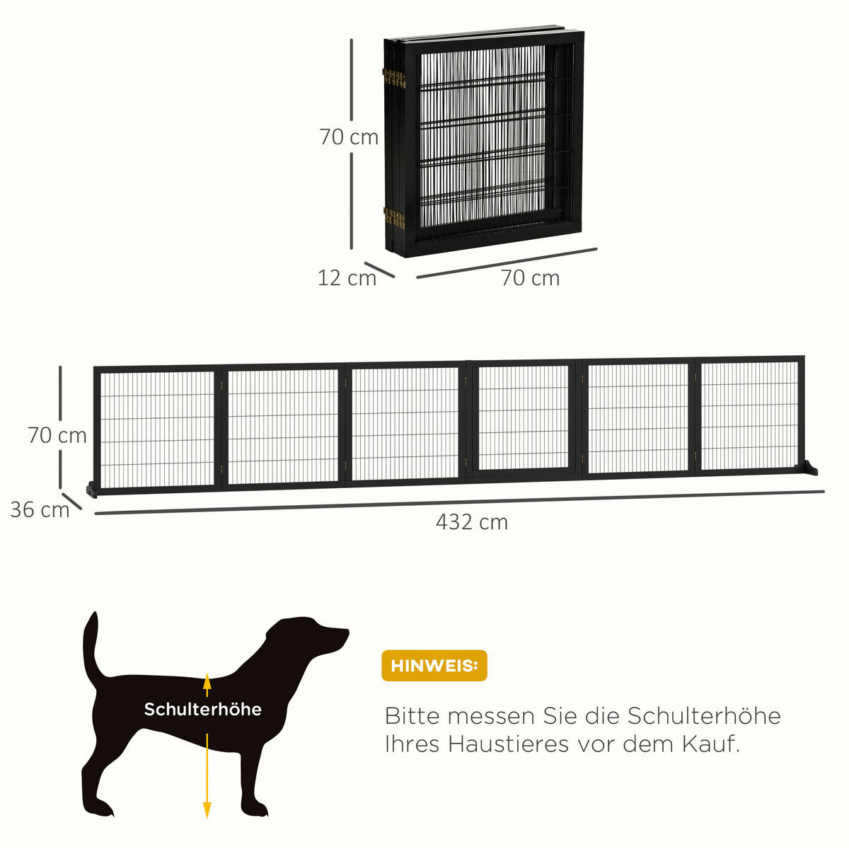 PawHut Schutzgitter schwarz Polypropylen B/H/L: ca. 36x432x70 cm Türschutzgitter - schwarz (70,00/36,00/432,00cm) - PawHut
