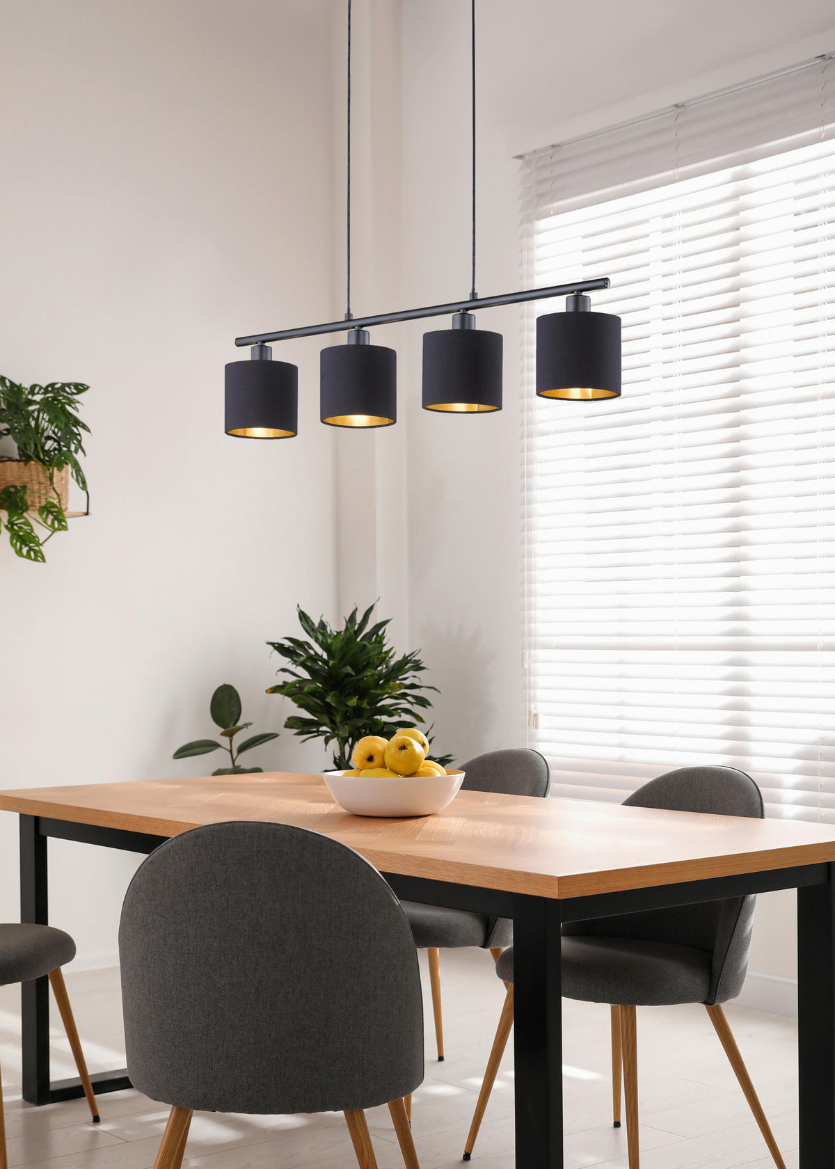 Reality Pendelleuchte R30334079 schwarz mattschwarz Metall Stoff B/H: ca. 75x150 cm E14 4 Brennstellen Pendelleuchte_Tommy - schwarz/mattschwarz (75,00/150,00cm) - Reality
