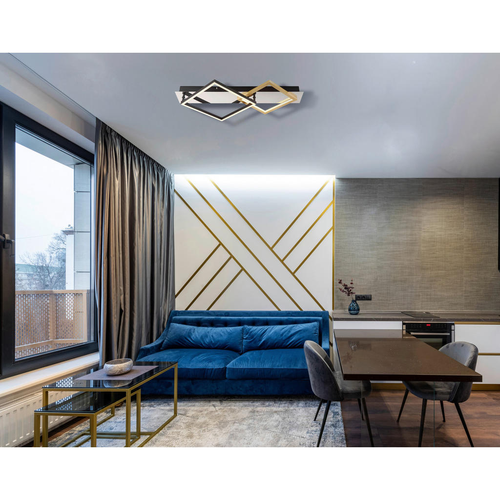 Thumbnail - GLOBO LED-Deckenleuchte 67847-24 gold mattschwarz Chrom Aluminium Metall Kunststoff B/H/T: ca. 35,5x7x59 cm