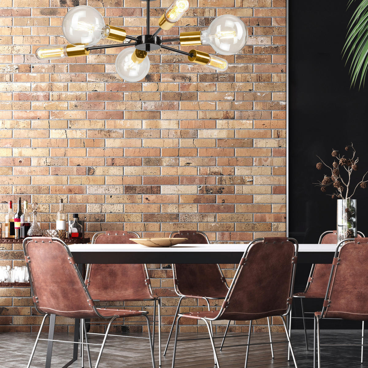 Lamkur Deckenleuchte STARLA 42787 schwarz gold Stahl H/L: ca. 22x45 cm E27 6 Brennstellen Starla - gold/schwarz (45,00cm) - Lamkur