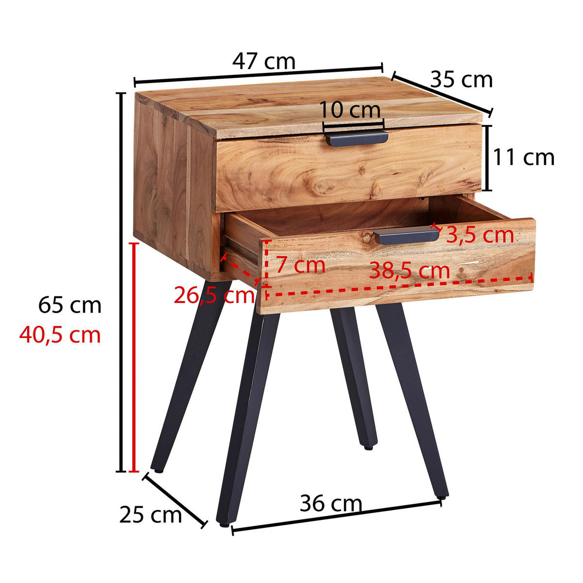 Nachtkonsole braun B/H/T: ca. 47x65x35 cm Nachtkonsole - braun (47,00/65,00/35,00cm) - Wohnling