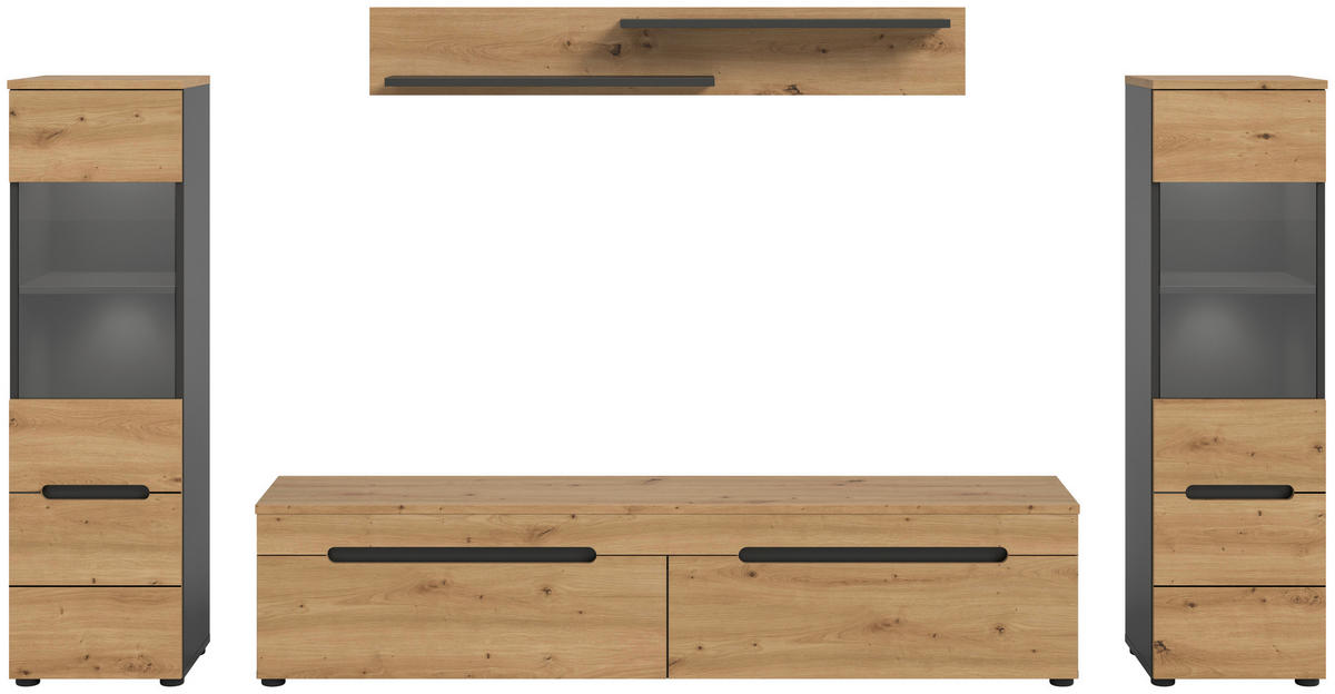 Wohnwand Canu basaltgrau Nachbildung Artisan Oak Nachbildung B/H/T: ca. 272x141x33 cm Canu - basaltgrau (272,00/141,00/33,00cm) - xonox.home