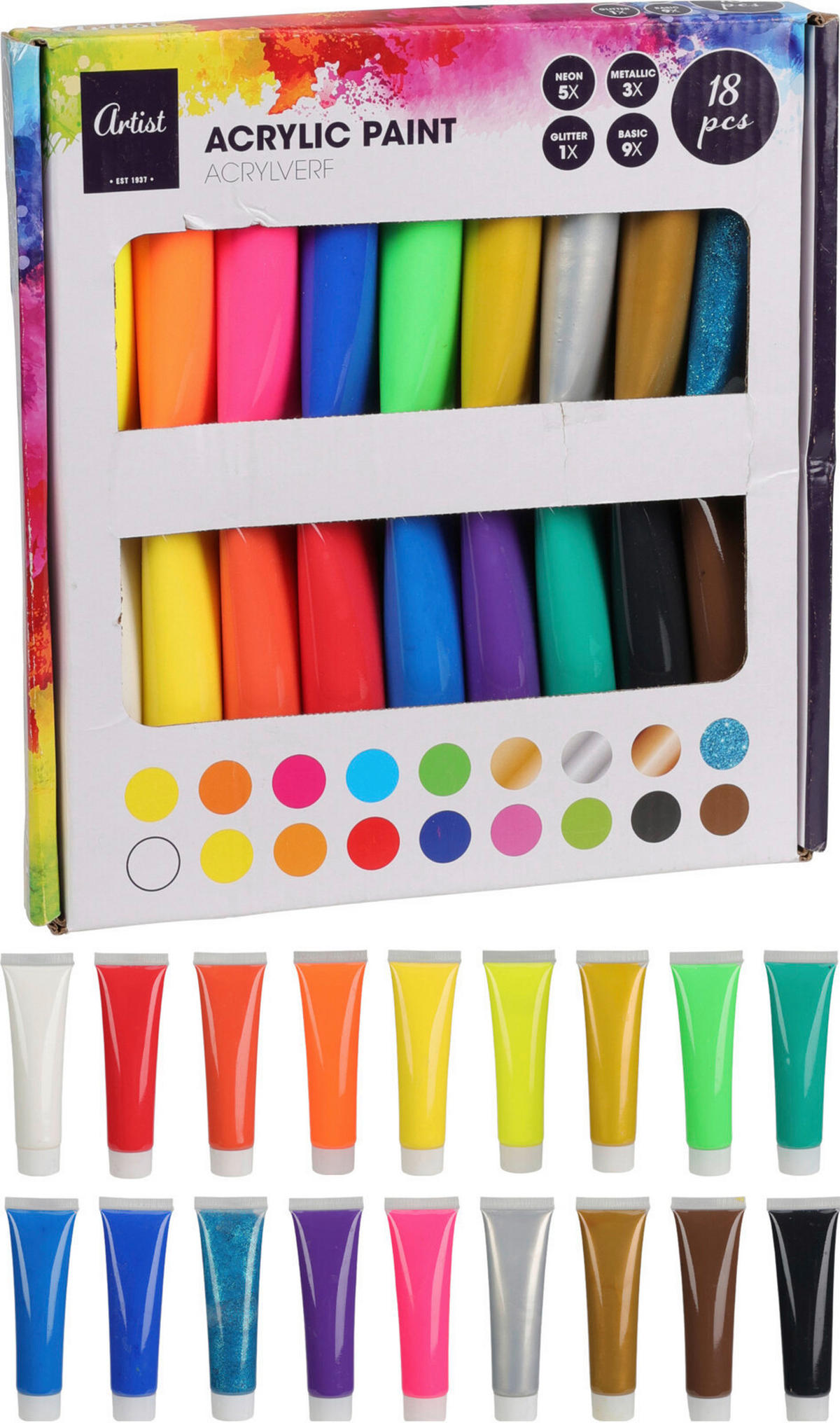 Acrylfarben-Set B/H/L: ca. 24x3x25 cm Acrylfarbenset_18tlg. - sortiert (25,00/24,00/3,00cm)