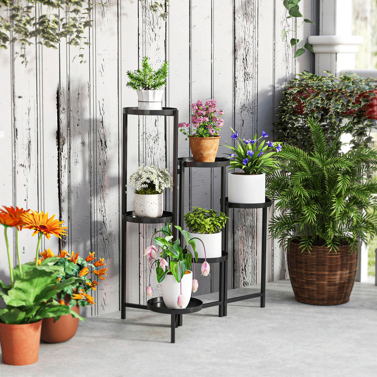 Outsunny Pflanzenständer schwarz Metall B/H/L: ca. 40x80x60 cm Pflanzenständer - schwarz (60,00/40,00/80,00cm) - Outsunny