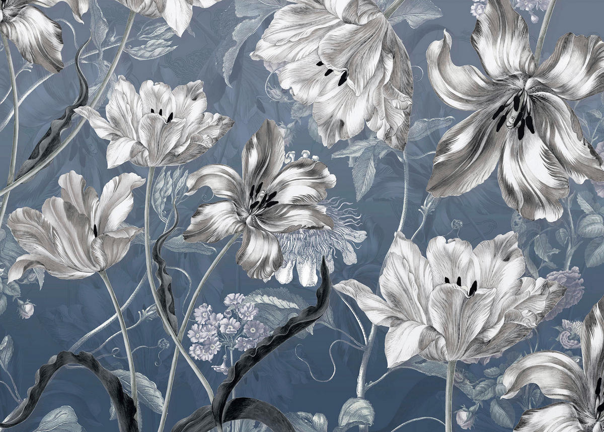 Komar Fototapete Merian Blue Blumen B/L: ca. 350x250 cm Merian Blue - (350,00/250,00cm) - Komar