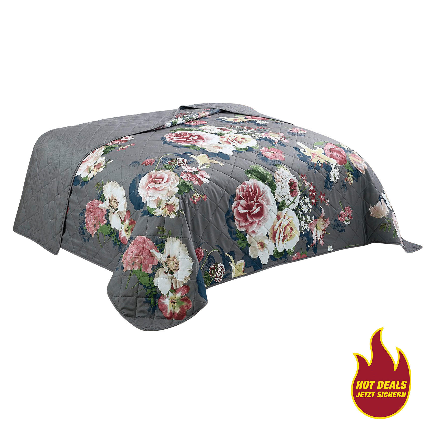 Tagesdecke Tagesdecke_Floral anthrazit 220x240 - anthrazit/rosa (220,00/240,00cm)