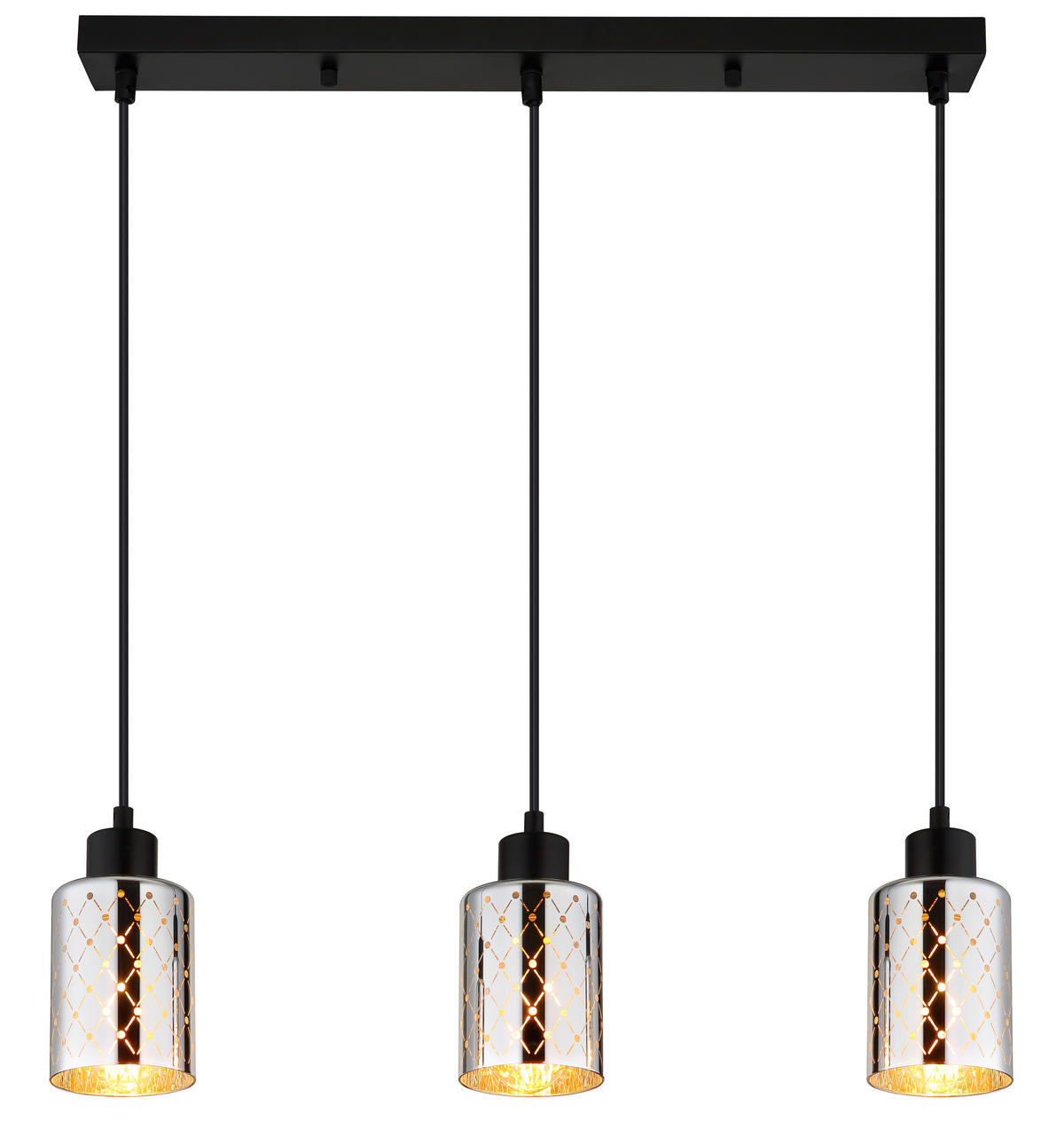 GLOBO Hängeleuchte mattschwarz klar Chrom PVC Glas Metall B/H/L: ca. 9x120x59 cm E27 3 Brennstellen ALONSO - klar/Chrom (59,00/9,00/120,00cm) - GLOBO