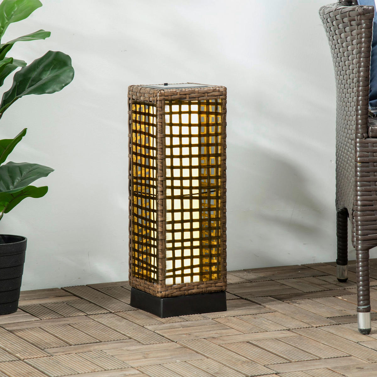 Solarleuchte sand Polyrattan Edelstahl Polypropylen B/H/L: ca. 15,5x15,5x46 cm Solarleuchte - sand (46,00/15,50/15,50cm) - Outsunny
