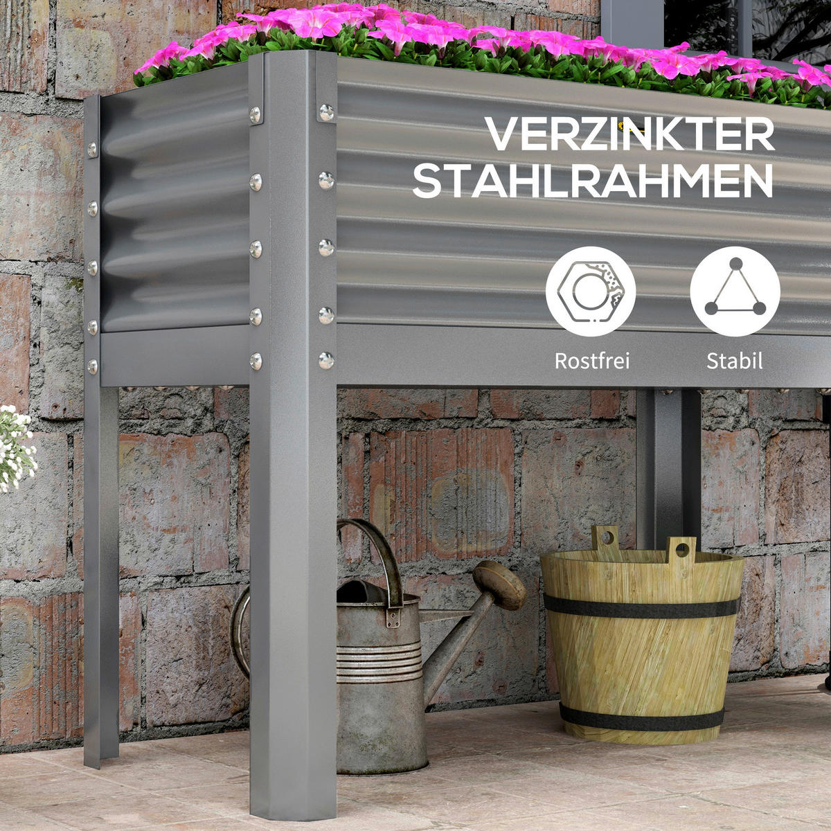 Outsunny Hochbeet silber Stahl B/H/L: ca. 45x80x100 cm Hochbeet - silber (100,00/45,00/80,00cm) - Outsunny