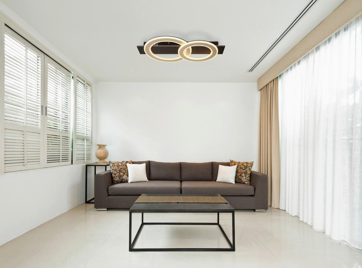 GLOBO LED-Deckenleuchte JAYDEN 48034A-40 mattschwarz champagner dunkelbraun MDF Kunststoff Metall B/H/L: ca. 63x7x35 cm 1 Brennstellen JAYDEN - dunkelbraun/champagner (35,00/63,00/7,00cm) - GLOBO