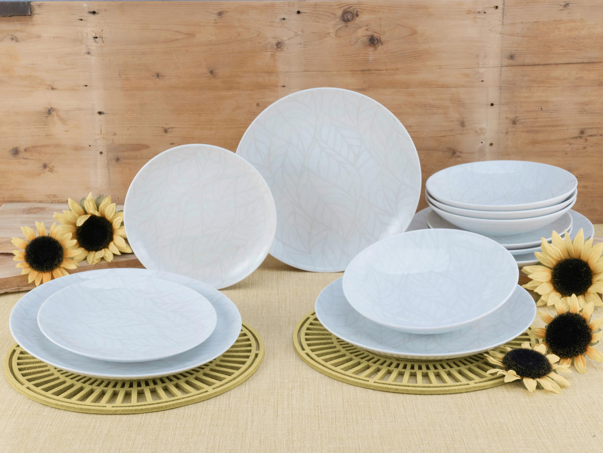 CreaTable Tafelservice Blätter - Serie Home multicolor Porzellan 12 tlg. Blätter - Serie Home - multicolor - CreaTable
