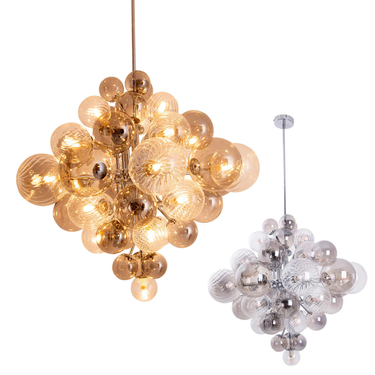 Näve Leuchten Pendelleuchte Chrom Metall Glas B/H/T/D: ca. 75x120x75x75 cm G9 20 Brennstellen SPHERE - Chrom (75,00/120,00/75,00cm) - Näve Leuchten