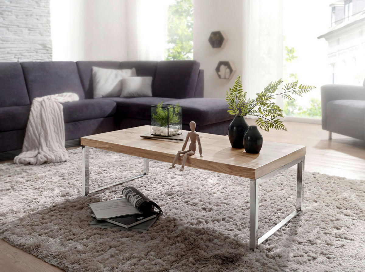 Couchtisch natur Chrom B/H/T: ca. 120x40x60 cm Couchtisch - natur/Chrom (120,00/40,00/60,00cm) - Wohnling