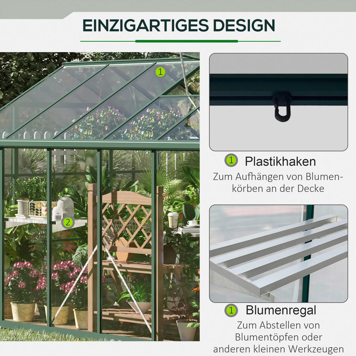Outsunny Gewächshaus B/H/L: ca. 248x226x308 cm Gewächshaus 845-526 - grün/transparent (308,00/248,00/226,00cm) - Outsunny
