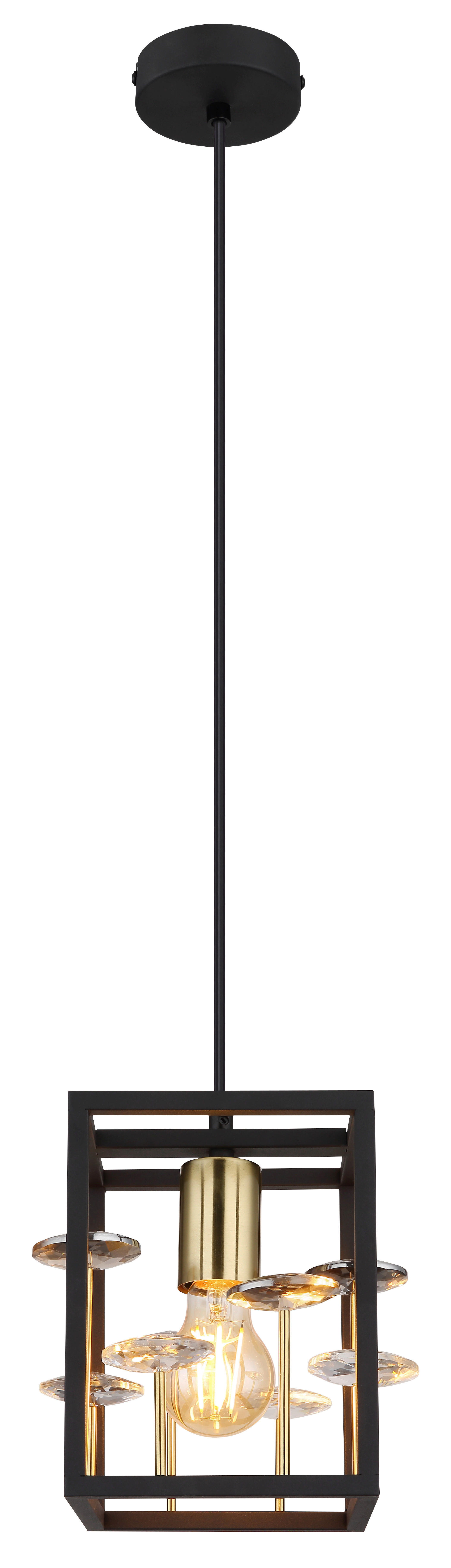 GLOBO Pendelleuchte LISBON 15644H mattschwarz gold Rauch Glas Metall B/H/L: ca. 15x120x15 cm E27 1 Brennstellen LISBON - gold/mattschwarz (15,00/15,00/120,00cm) - GLOBO