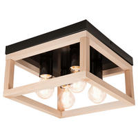 Lamkur Deckenleuchte VILLY 46013 natur schwarz Holz Stahl H/L: ca. 16,5x30 cm E27 4 Brennstellen Villy - natur/schwarz (30,00cm) - Lamkur