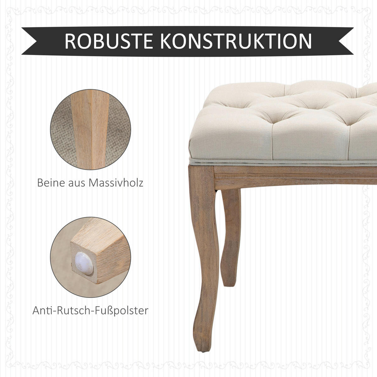 Polsterbank 837-178BG beige B/H/T: ca. 110x48x40 cm 837-178BG - beige/Eiche (110,00/48,00/40,00cm) - HOMCOM
