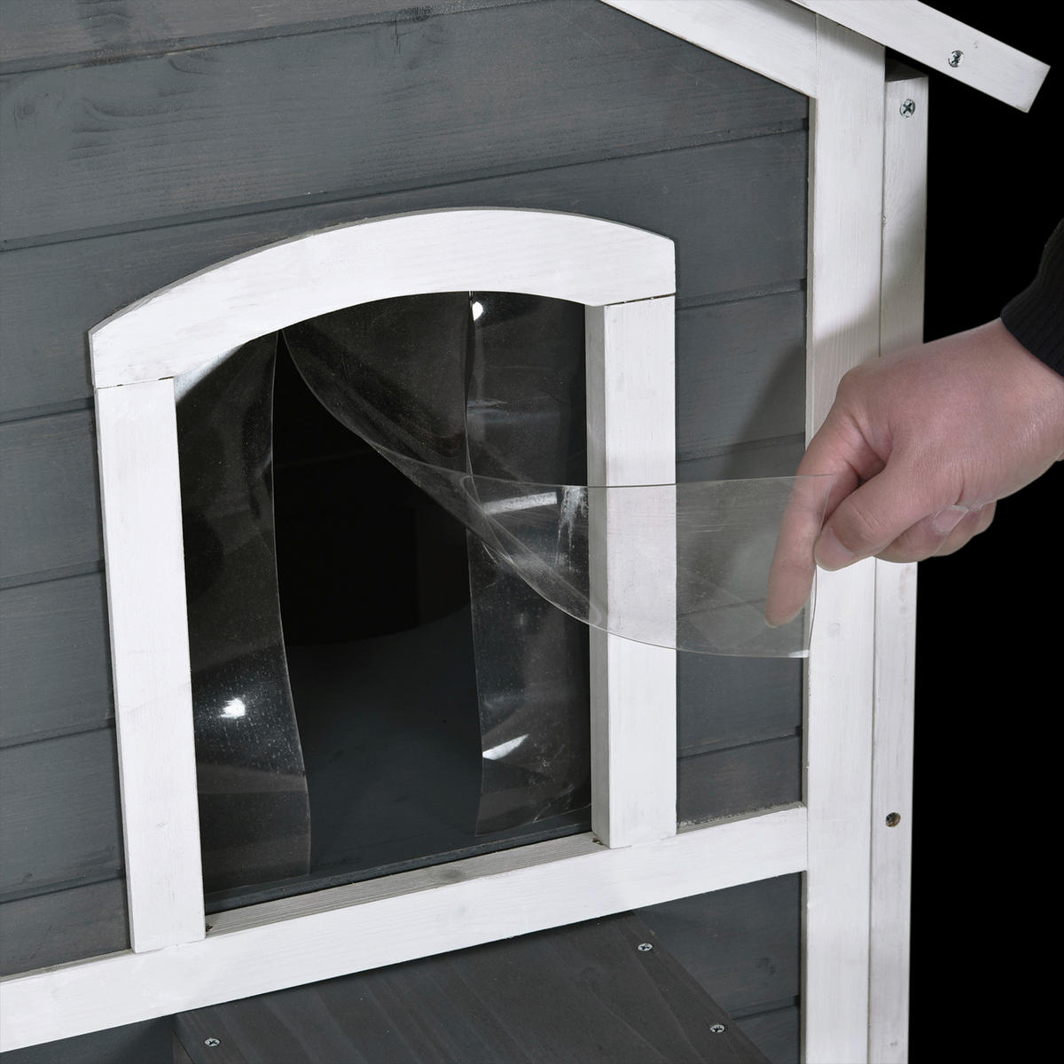 PawHut Katzenhaus grau Holz B/H/L: ca. 56x91x78 cm Katzenhaus - weiß/grau (78,00/56,00/91,00cm) - PawHut