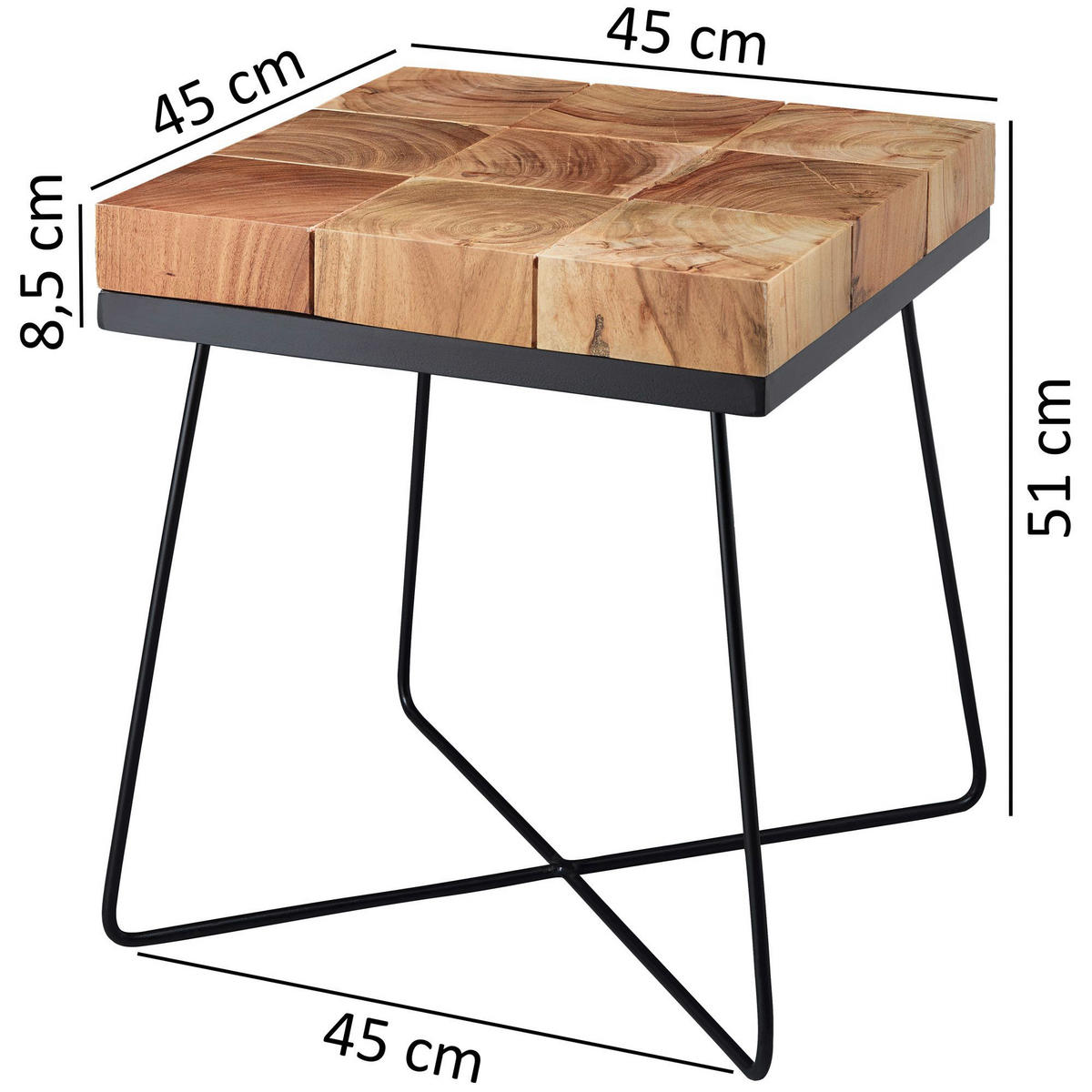 Beistelltisch natur schwarz Akazie Metall B/H/T: ca. 45x51x45 cm Beistelltisch - natur/schwarz (45,00/51,00/45,00cm) - Wohnling