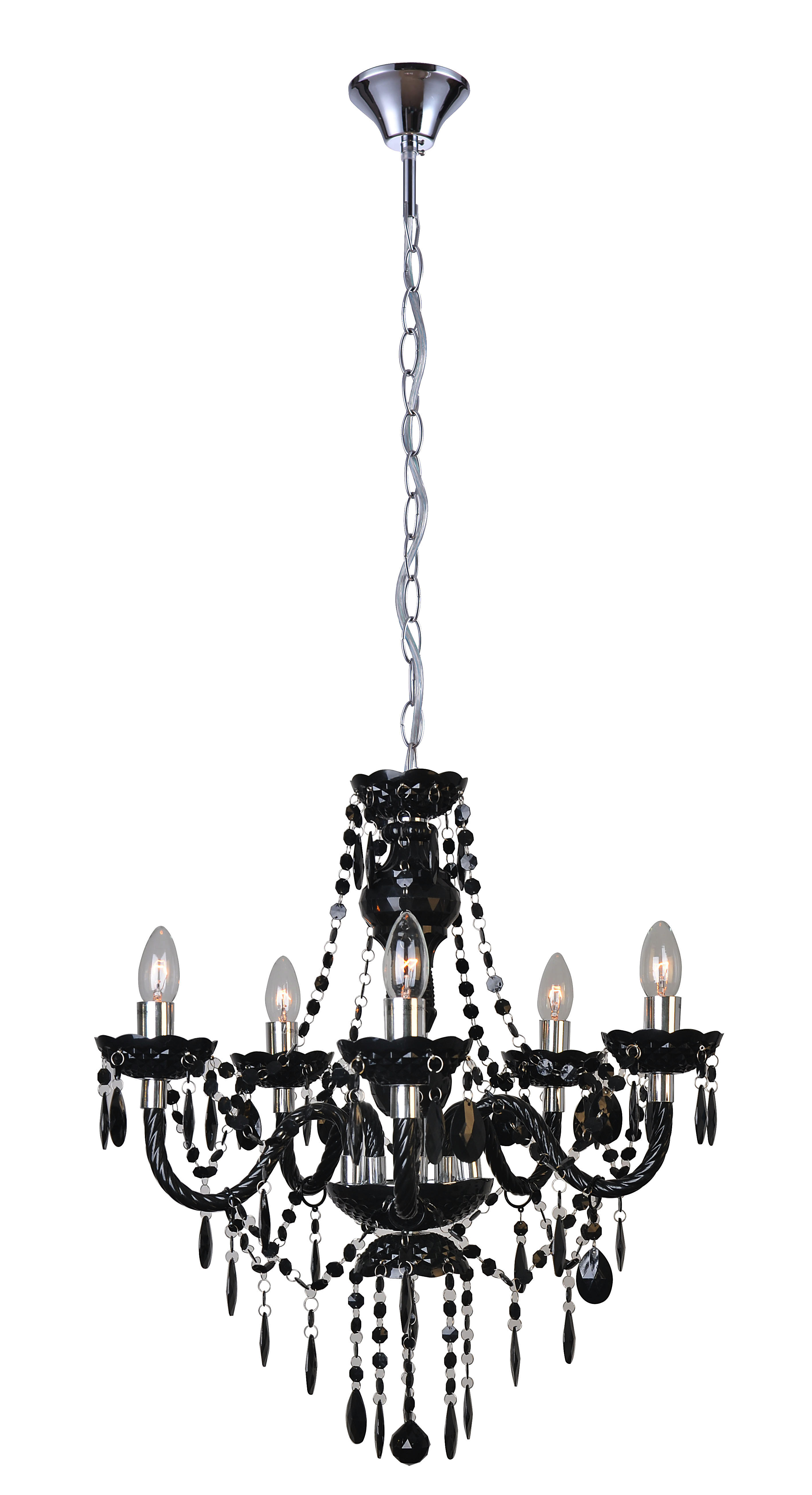 Hölscher Leuchten Kronleuchter 41825 schwarz Kunststoff D: ca. 55 cm E14 5 Brennstellen Kronleuchte schwarz 55cm - schwarz (55,00cm)