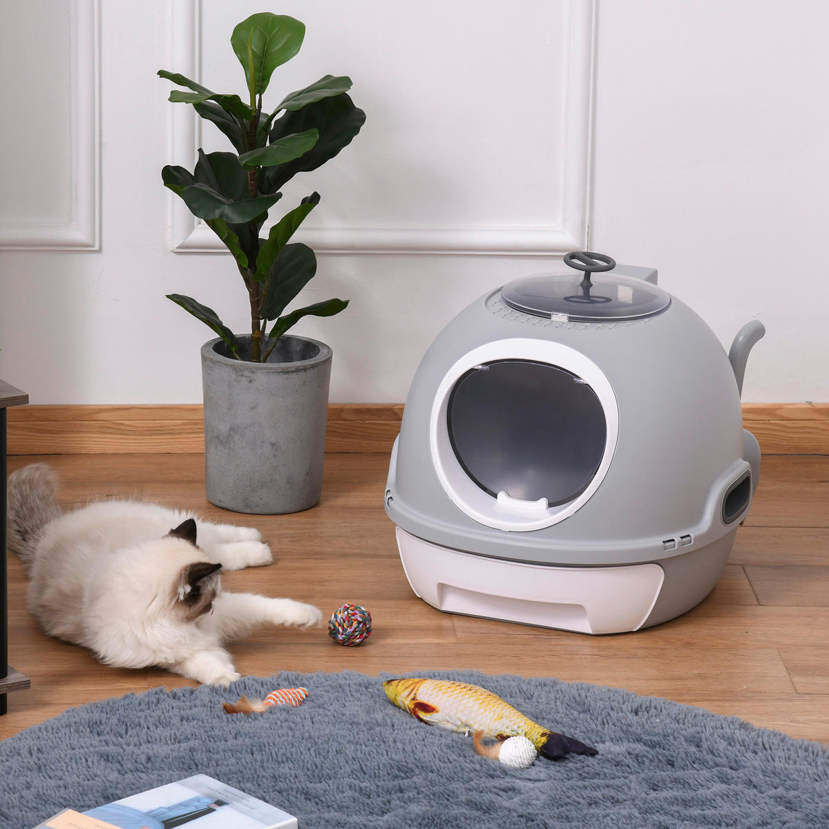 PawHut Katzentoilette grau Polypropylen B/H/L: ca. 47x44x55 cm Katzentoilette - grau (55,00/47,00/44,00cm) - PawHut