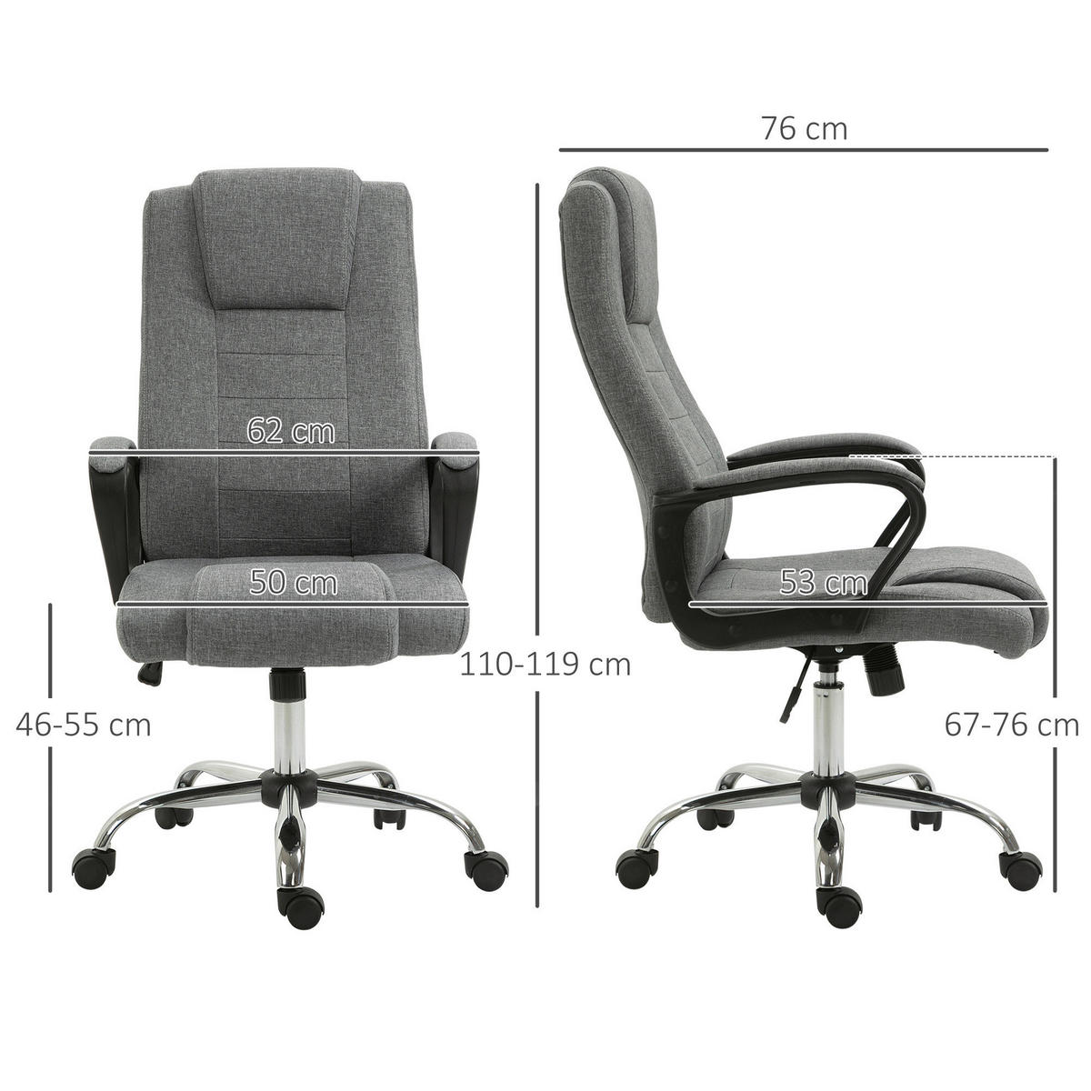 Drehstuhl 921-265CG grau 921-265CG - grau (62,00/119,00/76,00cm) - Vinsetto