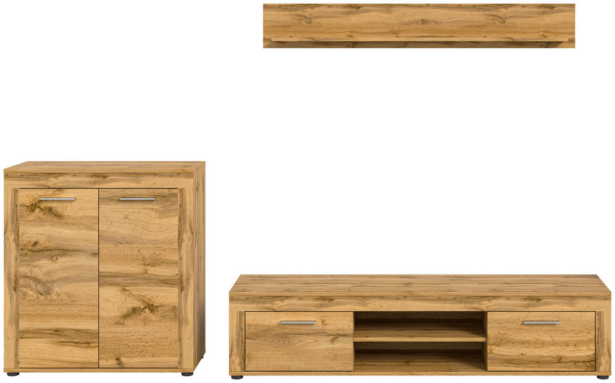 Wohnwand Jam Eiche Wotan Nachbildung B/H/T: ca. 255x159x35 cm Jam - Eiche (255,00/159,00/35,00cm) - xonox.home