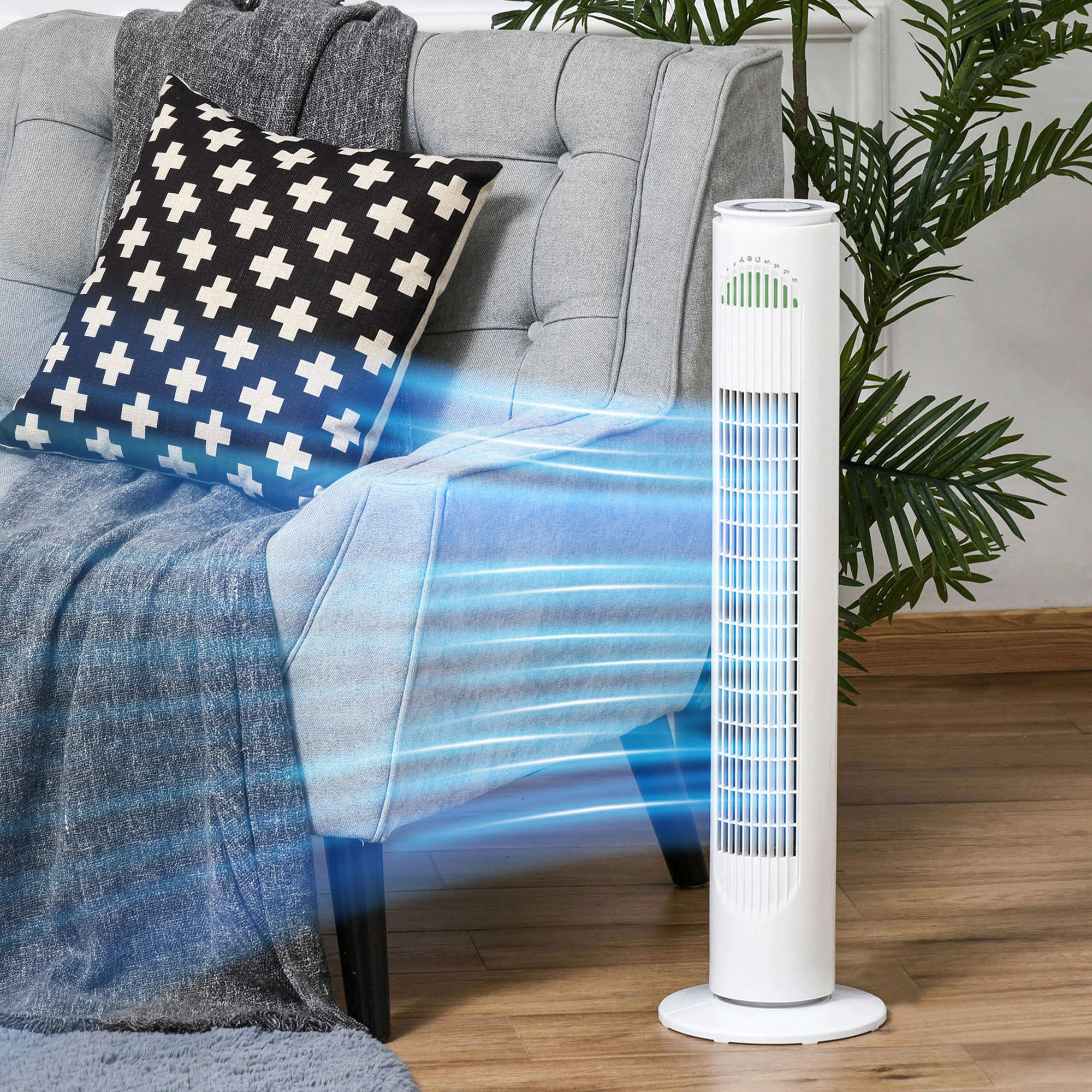 HOMCOM Ventilator weiß Edelstahl Polypropylen Kunststoff B/H/L: ca. 22x22x77 cm Turmventilator - weiß (77,00/22,00/22,00cm) - HOMCOM