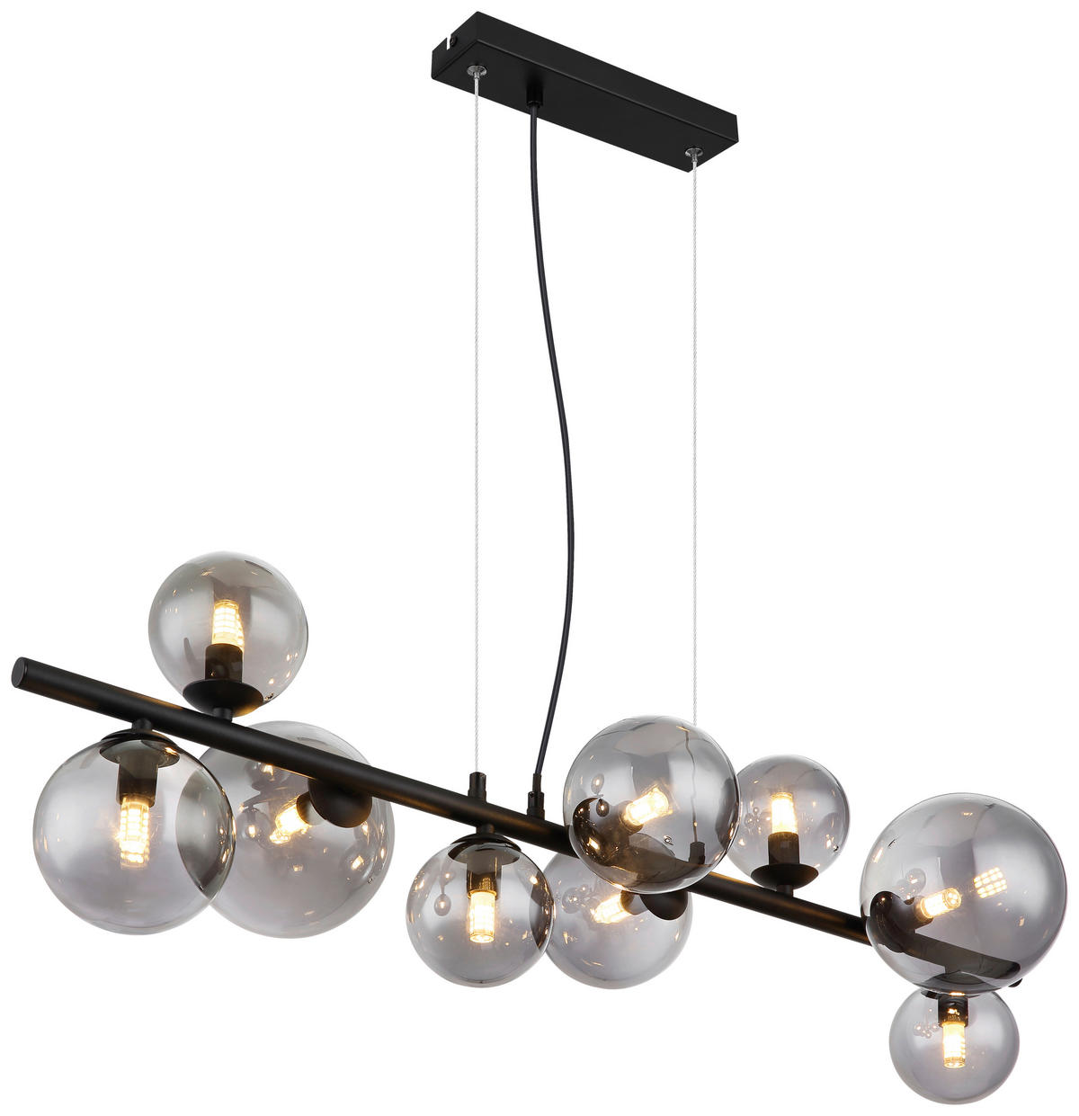 GLOBO Pendelleuchte 56133-9H Riha schwarz Metall Rauchglas B/H/L: ca. 36x120x87 cm 9.0 Brennstellen Riha - schwarz (87,00/36,00/120,00cm) - GLOBO