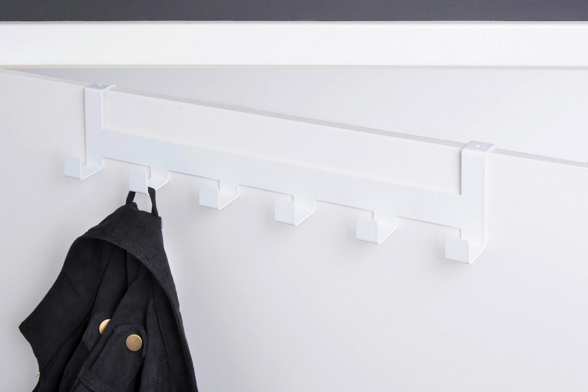 Türgarderobe Hook 6 weiß pulverbeschichtet Metall B/H/T: ca. 40x8x5 cm Hook 6 - weiß (40,00/8,00/5,00cm)
