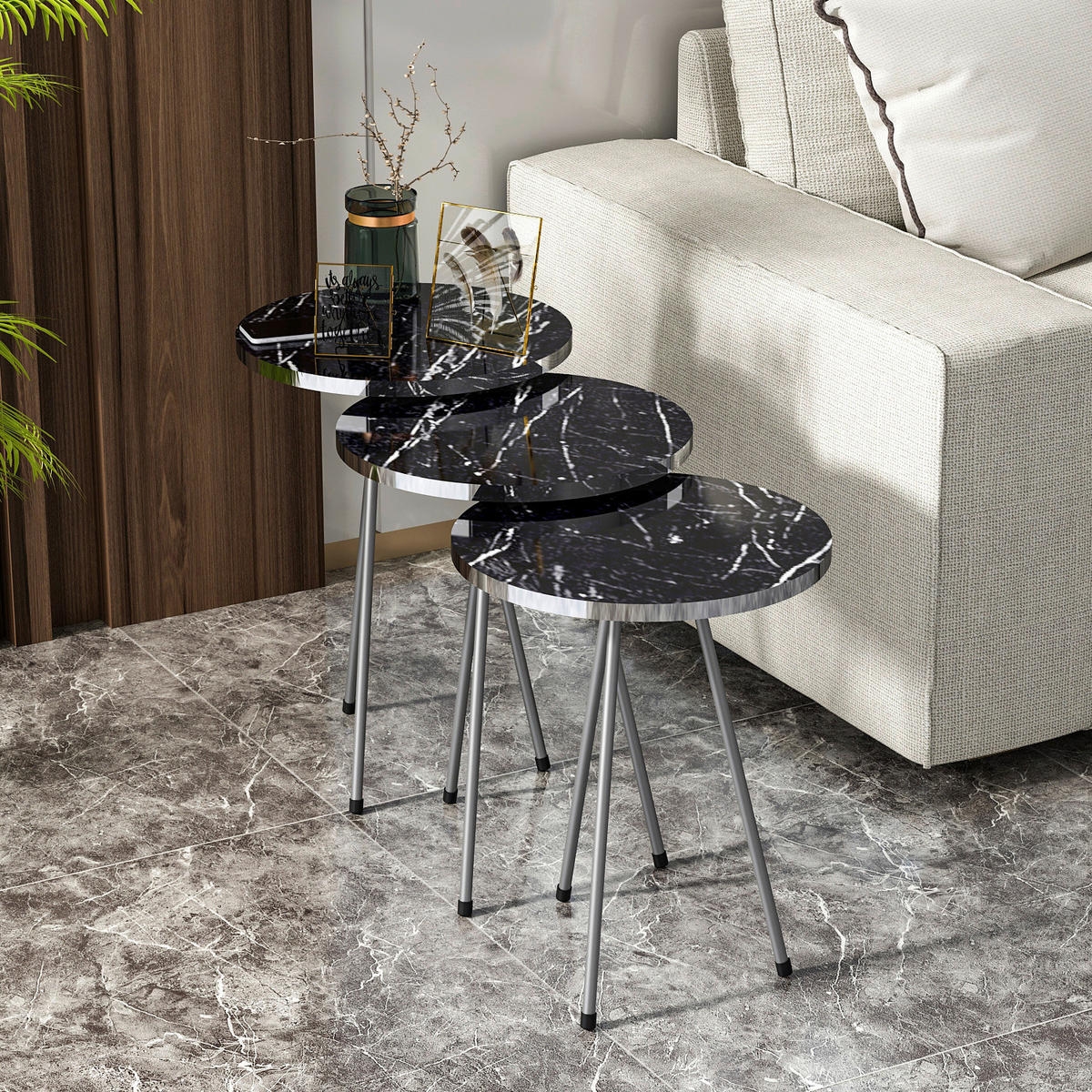 Beistelltisch 3er-Set. 21796177 schwarz Marmoroptik B/H/T: ca. 38x53,5x38 cm 3er-Set. 21796177 - schwarz/Marmoroptik (38,00/53,50/38,00cm) - moebel17