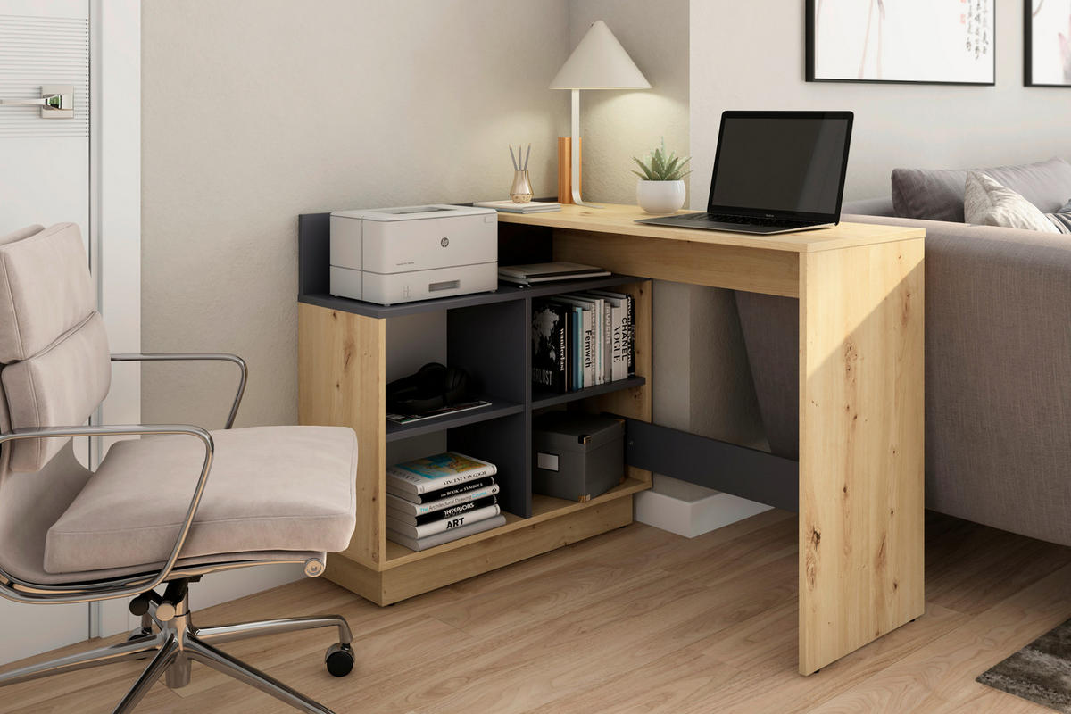 Eckschreibtisch BERNI Eiche Graphit B/H/T: ca. 102x77,5x80 cm BERNI - Eiche/Graphit (102,00/77,50/80,00cm) - byLIVING