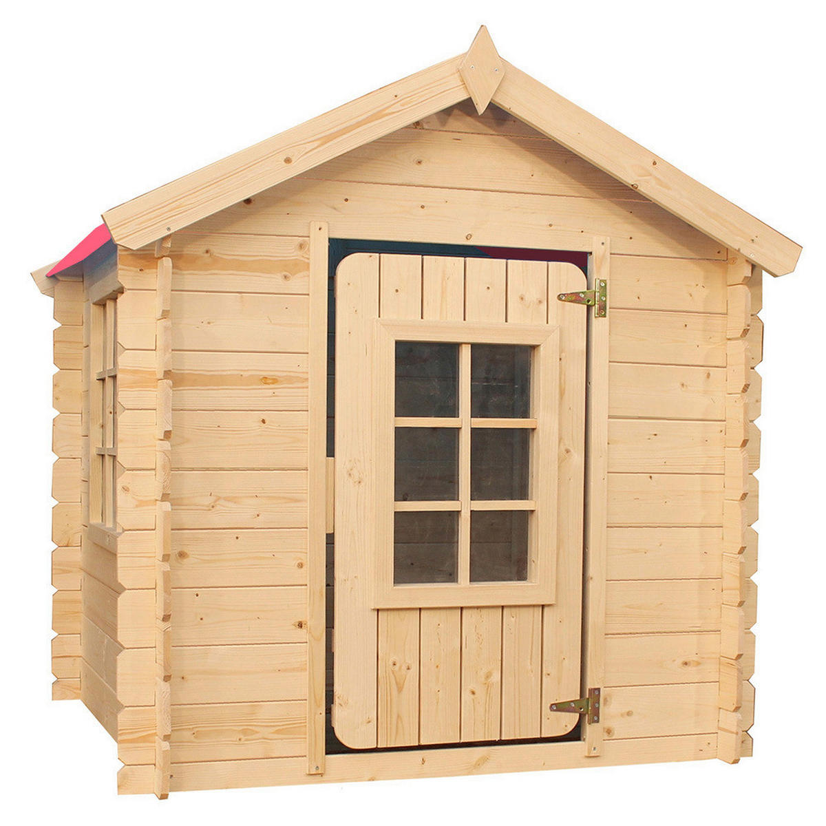 Timbela Kinderspielhaus M570R rot B/H/L: ca. 114x121x111 cm M570R - natur/rot (111,00/114,00/121,00cm) - Timbela