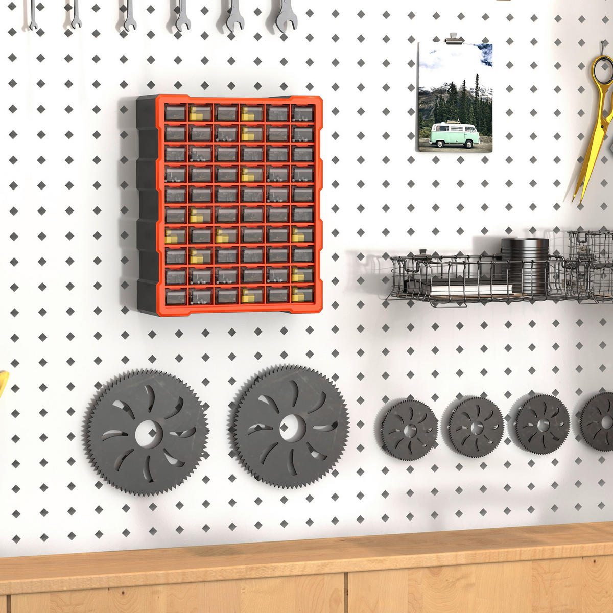 DURHAND Kleinteilemagazin mit 60 Fächer B/H/T: ca. 38x48x16 cm Kleinteilemagazin B40-018 - orange/grau (38,00/48,00/16,00cm) - DURHAND